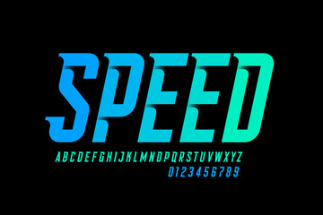 Speed style font design, sport alphabet, letters and numbers vector illustration - obrazy, fototapety, plakaty