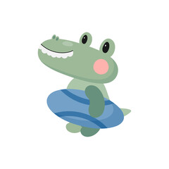Crocodile with Surfboard. Cartoon style. Vector illustration. For card, posters, banners, children books, printing on the pack, printing on clothes, fabric, wallpaper, textile or dishes.