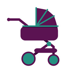 Baby carriage semi flat color vector object. Full sized item on white. Pram for newborn. Four-wheeled vehicle. Simple cartoon style illustration for web graphic design and animation