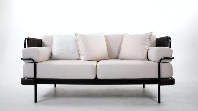 Large beautiful sofa with white upholstery in the studio on a white background. Isolated  