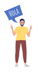 Guy speaking spanish language semi flat color vector character with speech bubble. Standing figure. Full body person on white. Simple cartoon style illustration for web graphic design and animation © The img