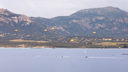 The 2nd Foreign Parachute Regiment (2e REP) of the French Foreign Legion in training over the bay of Calvi in Corsica