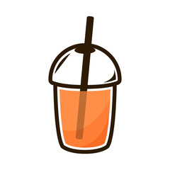 Iced Thai Tea in takeaway cup  isolated on white background. Iced Thai Tea logo design.