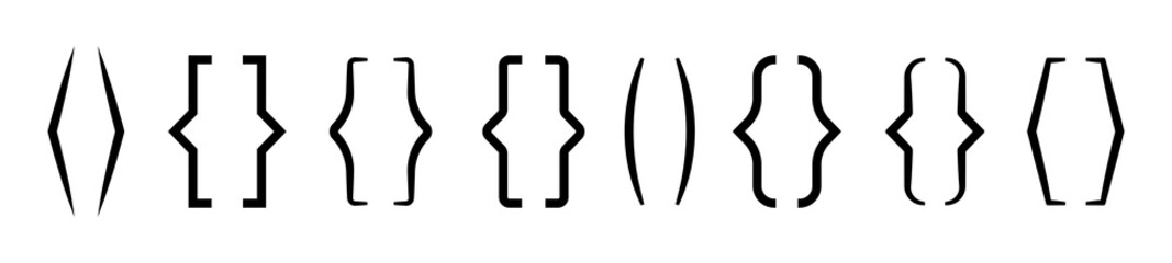 Bracket icon set. Brackets curly simple different shapes. Line frame for text. Vector design elements isolated.