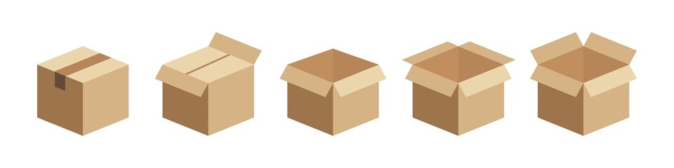 Box delivery icon set. Shopping package box. Cardboard box icons in flat style. Vector illustration.