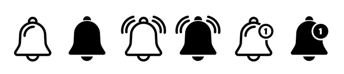 Notification bell icon. Alarm symbol. Notice message. Set of ringing bells with new notification. Vector illustration.
- 502945192