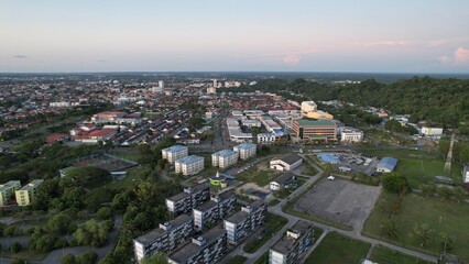 Miri, Sarawak Malaysia - May 2, 2022: The Landmark and Tourist Attraction areas of the of Miri City, with its famous beaches, rivers, city and scenic surroundings