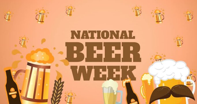 Animation of national beer week text over beer icons