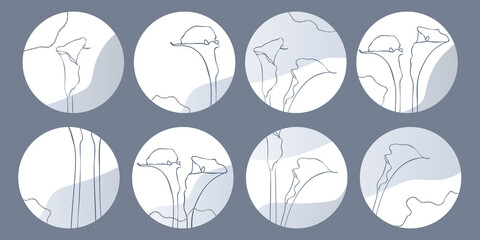 Social media icons with flowers, lines, spots. Hand drawn elements.