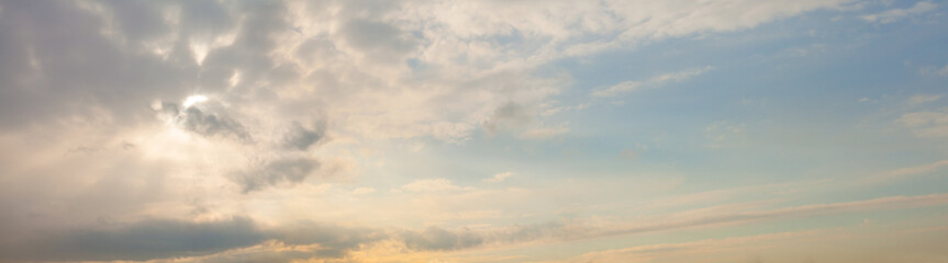 Naklejka na ściany i meble Panoramic sky with sunshine and clouds, skyline nature background