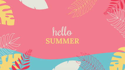Hello summer vector illustration for social media design templates background with copy space for text. Summer landscapes background for banner, greeting card, poster, and advertising.