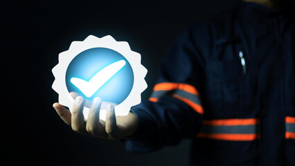 An auditor or inspector gives certification mark to an industrial plant after the inspection of the...