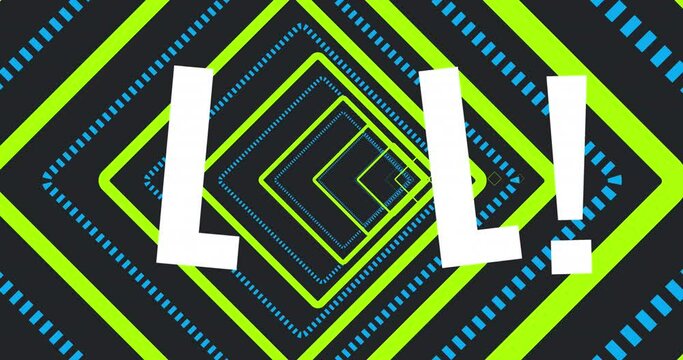 Animation of l l text over shapes on black background