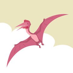 The ancient lizard. pterosaur Predatory dinosaur of the Jurassic period. Prehistoric flying pangolin. Big wings. Vector cartoon illustration. Sky background