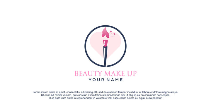 Make up Logo design  With beauty woman Premium vector