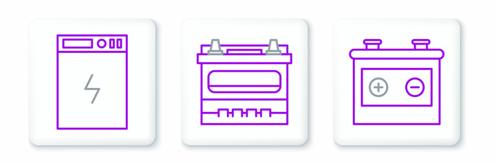 Set line Car battery, Power bank and icon. Vector