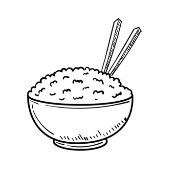 recommend clip art: Bowl of rice vector illustration in doodle drawing style isolated on white background