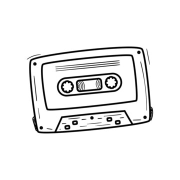 Old cassette vector illustration in doodle drawing style isolated on white background