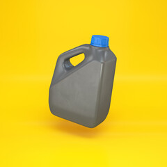 Gray plastic canister floating on a yellow background, 3d render