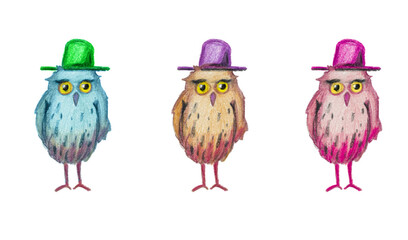 cartoon owls on white background