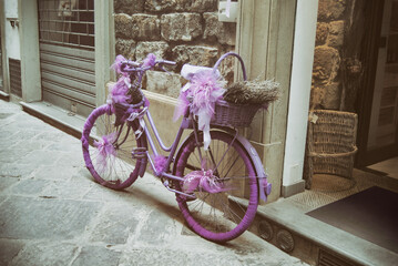 Fototapeta na wymiar Vintage pink bike in the street