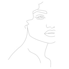 A woman's face is one line. A continuous portrait of a woman in a modern minimalist style. The face is one line. A woman's face. Portrait of minimalism.