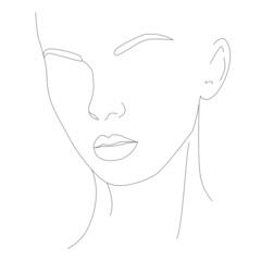 Abstract Art Of A Woman's Face Line. Elegant Portrait Of A Woman With Her Eyes Closed. A Hand-Drawn Outline Of A Woman. The face is one line. A woman's face. Portrait of minimalism.