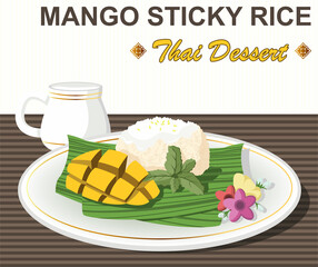 Mango Sticky Rice Thai Dessert And Sweet Art - Vector