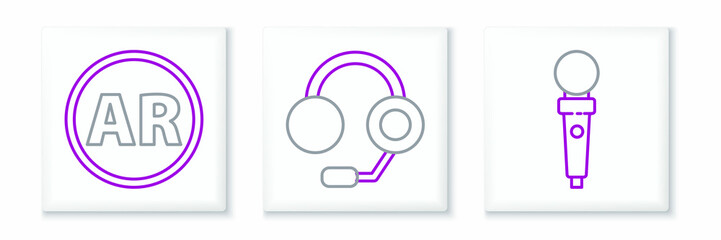 Set line Joystick for arcade machine, Ar, augmented reality and Headphones icon. Vector