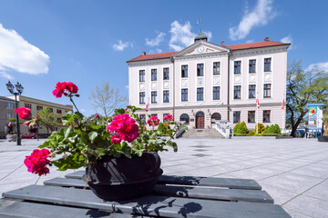 The town hall in Grodzisk Wielkopolski, Poland, in sunny scenery