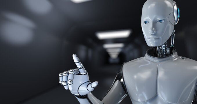 Robot Cyborg 3d render on blurred background. Innovation technology robotisation.