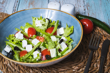 Traditional Greek salad. Top view