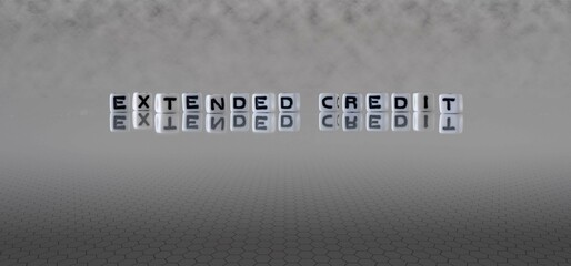 extended credit word or concept represented by black and white letter cubes on a grey horizon background stretching to infinity