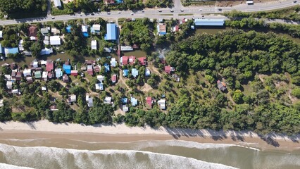Fototapeta premium Miri, Sarawak Malaysia - May 2, 2022: The Landmark and Tourist Attraction areas of the of Miri City, with its famous beaches, rivers, city and scenic surroundings