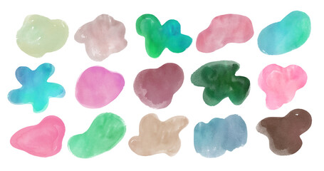 Watercolor set of abstract hand painted forms