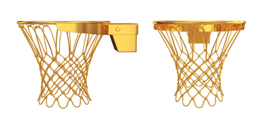 A set of basketball rims in gold on a white background, 3d render