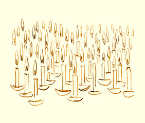 Lots of glowing candles. Pencil drawing
