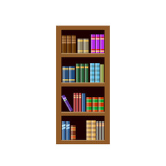 Bookcase with books isolated on white background. Brown wooden bookcases in flat style. Vector stock