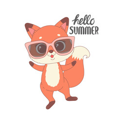 Cute fox ready for summer, cartoon vector