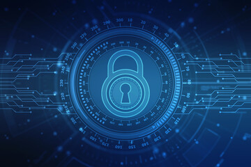 Obraz premium Digital Padlock on abstract technology background, Technology security concept. Modern safety digital background. Protection system, Cyber Security and safety information, personal data concept