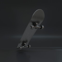 Black skateboard floating on a black background, 3d render © salamahin