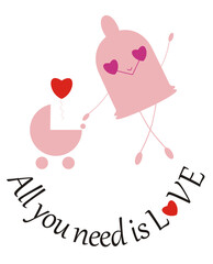 Cartoon little condom with a baby carriage	