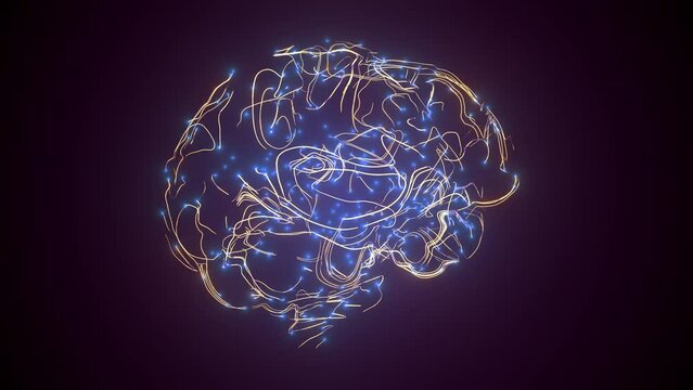 Hologram Brain activity visualization with particles and rotation.