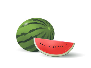 llustration of 3D realistic watermelon half sliced isolated in white 