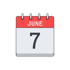 June 7. Calendar icon. Vector illustration, flat design. .