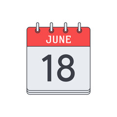 June 18. Calendar icon. Vector illustration, flat design..