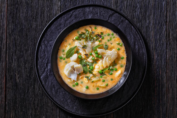 fish chowder with cod, green peas, potatoes