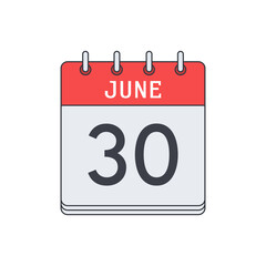 June 30. Calendar icon. Vector illustration, flat design..