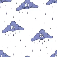 Rolgordijnen Seamless pattern of cartoon cloud character. Cute vector illustration © Yevhen