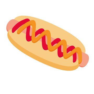 Hot dog with mustard and ketchup vector illustration. Fast food concept.